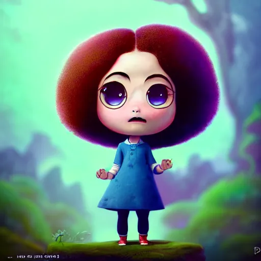 Image similar to an epic chibi comic book style portrait painting of a female bob ross, character design by mark ryden and pixar and hayao miyazaki, unreal 5, daz, hyperrealistic, octane render, cosplay, dynamic lighting, intricate detail, cinematic