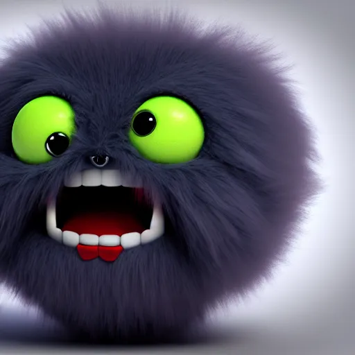 Image similar to cute fluffy monster, vray render, 50mm lens, bottom angle