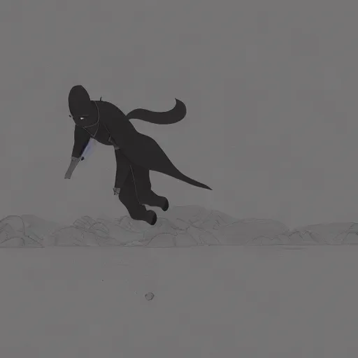Image similar to ninja, hovering above foggy lake, trending on artstation, manga style 4 k
