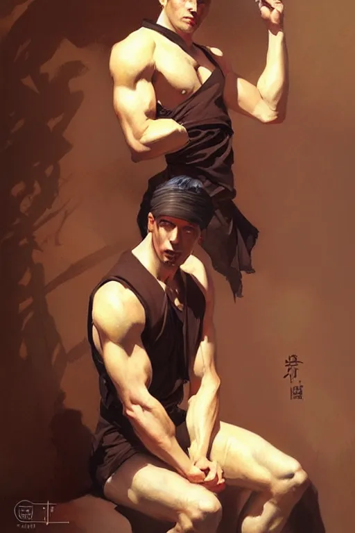 Image similar to attractive male, taoism, painting by greg rutkowski, j. c. leyendecker, artgerm