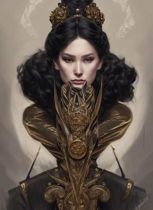 Image similar to portrait of supreme leader kitty, royalty, extravagant, lord, full body, military uniform, fantasy, intricate, elegant, beautiful, highly detailed, charcoal, centered, dark, smokey, digital painting, artstation, concept art, art by artgerm and greg rutkowski and alphonse mucha