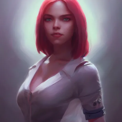 Image similar to a beautiful portrait of jessie from team rocket, oil painting, Greg Rutkowski, Charlie Bowater, video game art, unreal 5, DAZ, hyperrealistic, octane render, RPG portrait, dynamic lighting, fantasy art, beautiful face