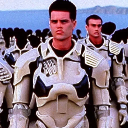 Prompt: “a still of Brian J Peppers in Starship Troopers”