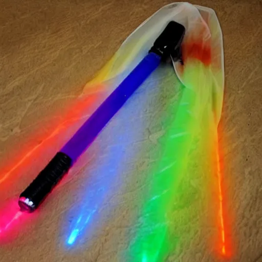 Image similar to a light saber made of tie dye colors inside