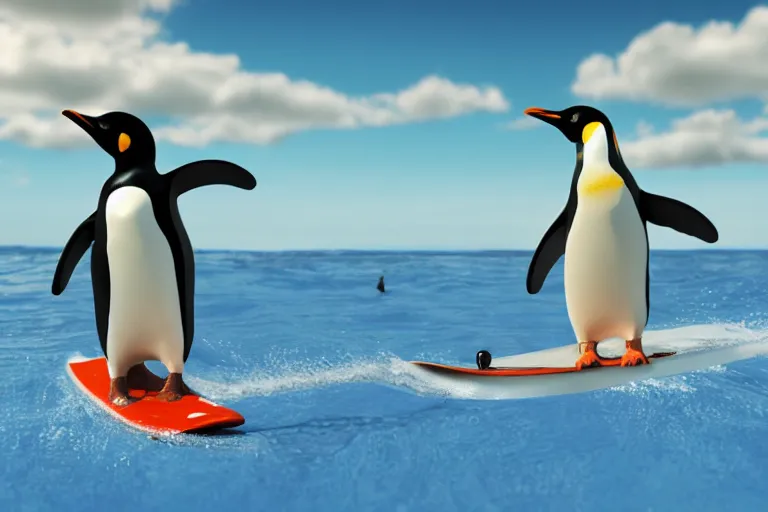 Prompt: penguin surfing on a bong, high-quality 4k 3D Render