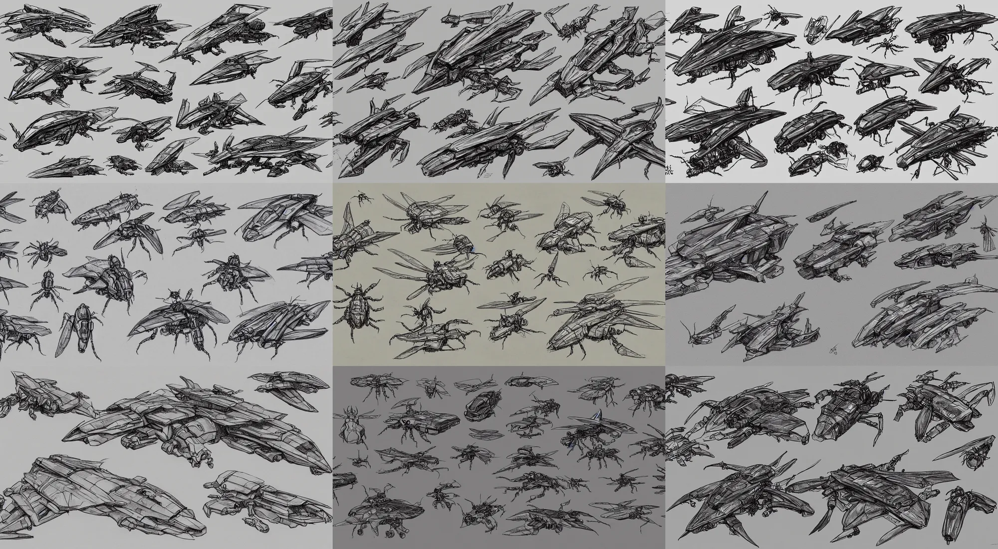 Prompt: insect spaceship sketches