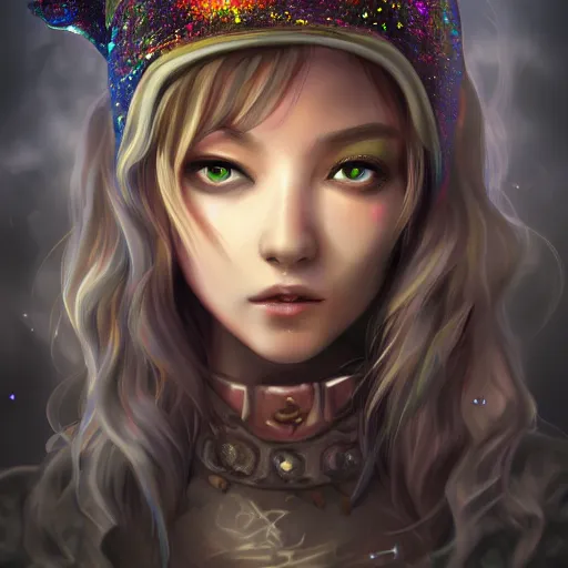 Image similar to digital 2 d, fantasy, illustration, fan art, digital art, digital painting, semi realism, semi realistic, portrait, glitter, crystal, glitters, ranni, fromsoftware, eldenring, fanart, iridescent, holographic, artstation