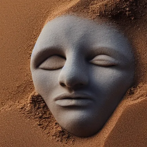 Image similar to hands holding a face made of sand vanishing, photorrealistic, 8 k