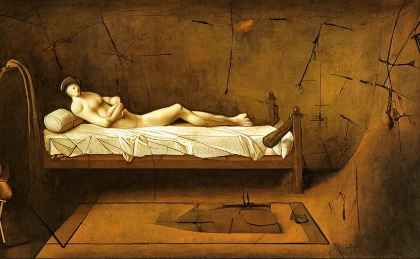 Image similar to a painting of the persistence of memory, painted by leonardo da vinci