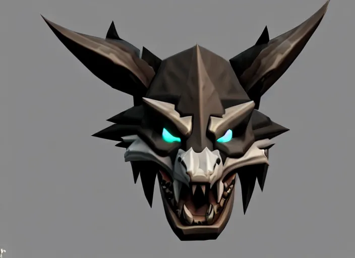 Prompt: wolf head, stylized stl, 3 d render, activision blizzard style, hearthstone style, darksiders style, dauntless style