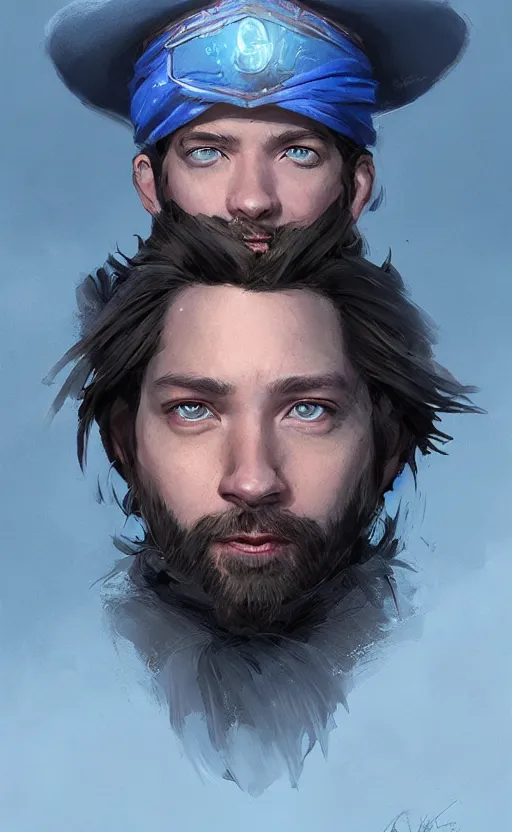 Image similar to alexis ohanian as a wizard, blue wizard hat, concept art, detailed face, fantasy, highly detailed, cinematic lighting, digital art painting by greg rutkowski