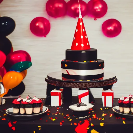 Image similar to the devil at his birthday party, cake, 8 k photography