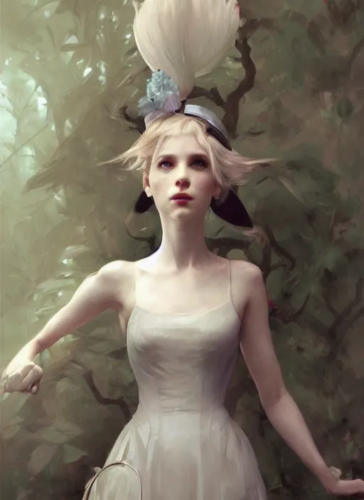 Image similar to character concept portrait of Alice in Wonderland, pale skin, intricate, elegant, digital painting, concept art, smooth, sharp focus, illustration, from Metal Gear, by Ruan Jia and Mandy Jurgens and William-Adolphe Bouguereau, Artgerm