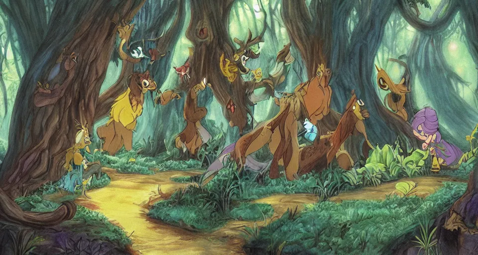 Prompt: Enchanted and magic forest, by don bluth