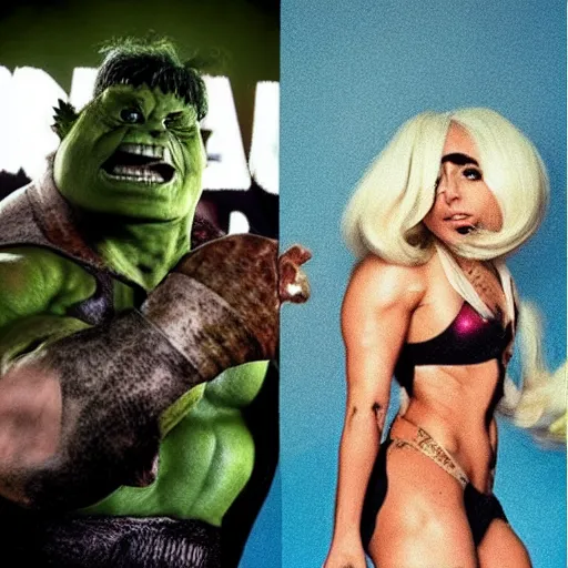 Image similar to lady gaga as hulk