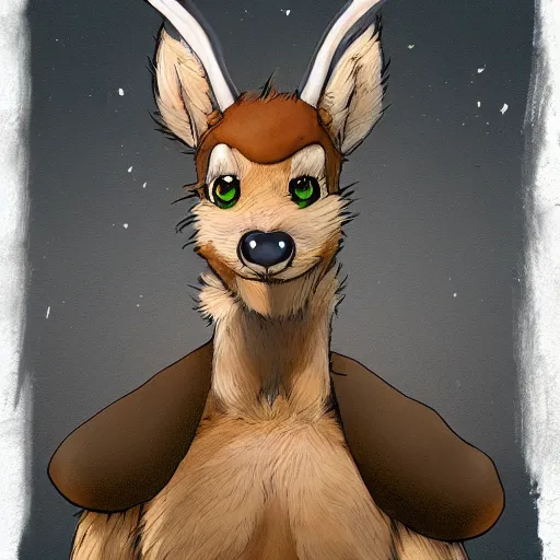 Image similar to a portrait of an anthropomorphic deer, furry fursona, in the style of hayao miyazaki and masamune shirow, soft lighting, wlop
