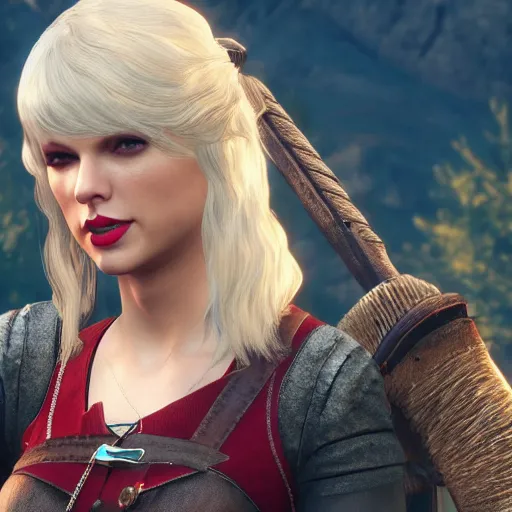 Prompt: Taylor Swift in The Witcher 3, gameplay, 8k, HD