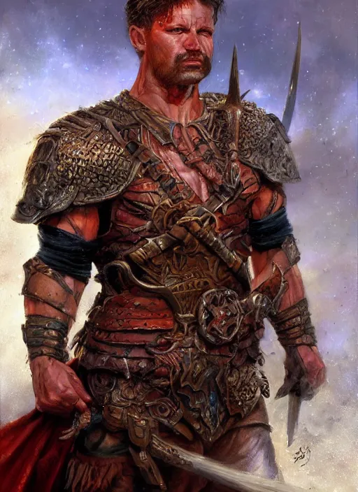 Prompt: a ultra realistic fantasy portrait painting of a male warrior, ultra detailed, art by ralph horsley, swanland, sabbas, dynamic lighting,. cinematic lighting