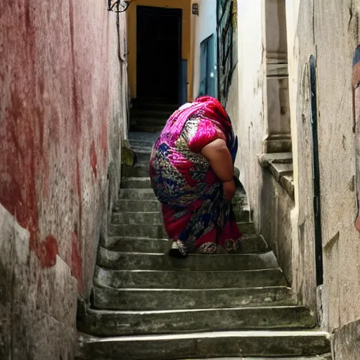 Image similar to a fat Indian woman falling down steps in Porto