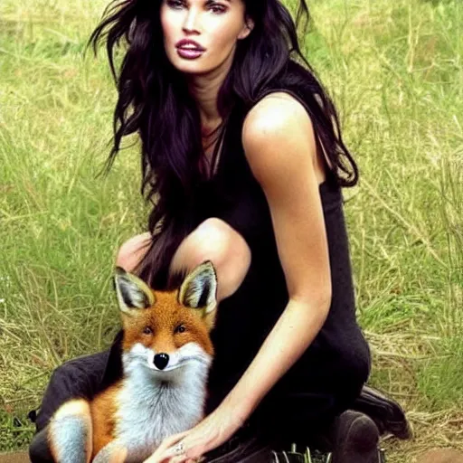 Image similar to megan fox as an actual fox animal