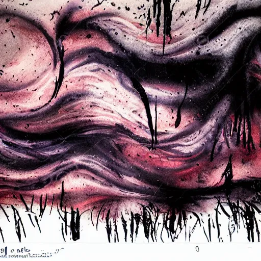 Prompt: wispy horror ink art, metal acid colors, decaying kingdom