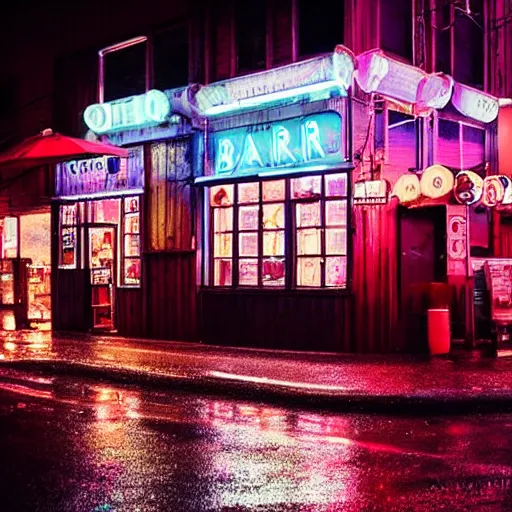 Image similar to bar on a street, photo, rain, neon