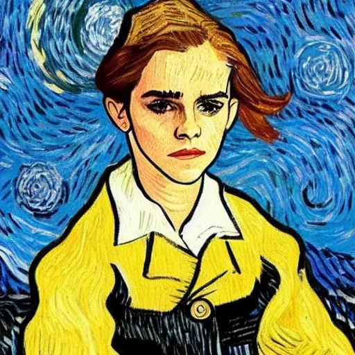 Image similar to emma watson in the style of vincent van gogh