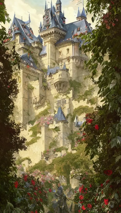 Image similar to castle being sieged by huge army, design on white background, beautiful details, lush foliage, drawn by karl kopinski, john singer sargent, tom bagshaw, norman rockwell, alphonso mucha, lolish, trending on artstation