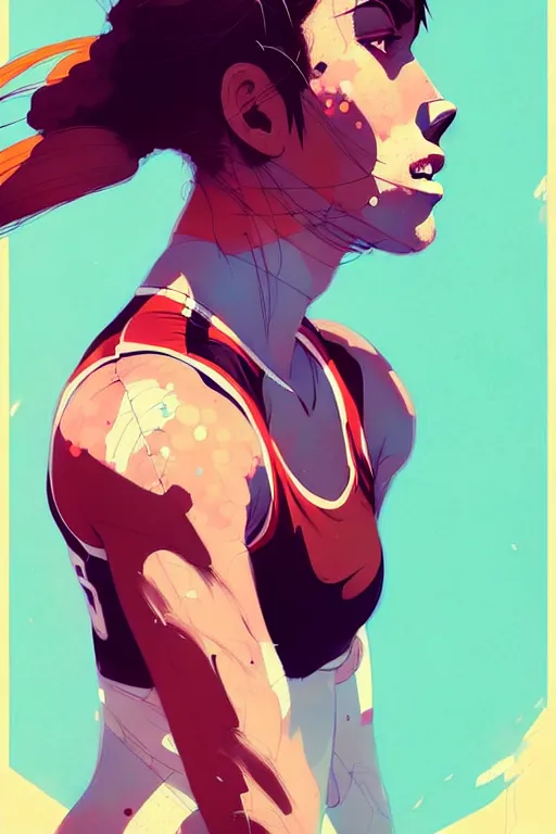 Image similar to a ultradetailed beautiful panting of a female volleyball player, by conrad roset, greg rutkowski and makoto shinkai, trending on artstation