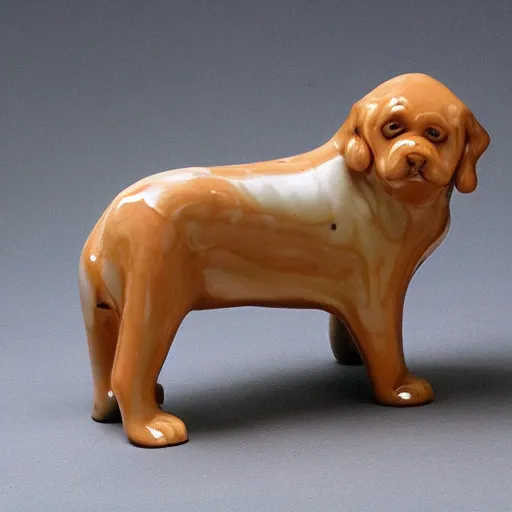 Prompt: a dog, Tang Tri-Color Glazed Ceramics.