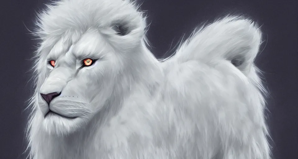 Image similar to aesthetic portrait commission of a albino male furry anthro lion wearing white glowing cloak in an empty black room surrounded by darkness, Character design by charlie bowater, ross tran, artgerm, and makoto shinkai, detailed, inked, western comic book art, 2021 award winning painting