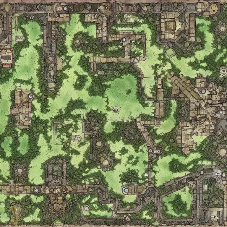 Image similar to full - color fantasy floor plan battle map of a woodland clearing, d & d, pathfinder, by jeff todd and greg rutkowski, trending on artstation, pinterest