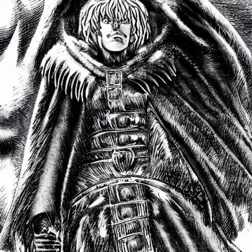 Image similar to A hyper-detailed portrait of a new villain in berserk by kentaro miura