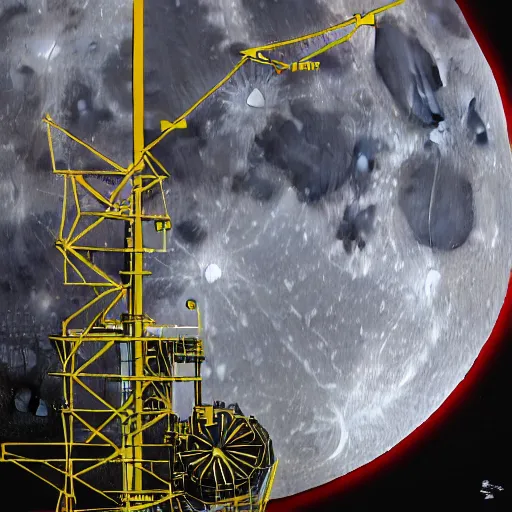 Prompt: une centrale nucléaire orbitant la lune