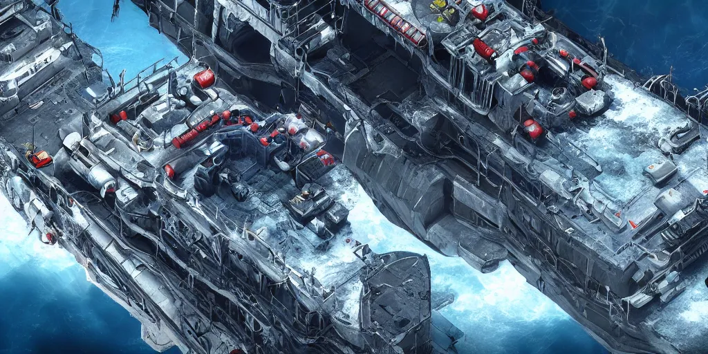 Image similar to Barotrauma Under water base, unreal engine 5 + 4k + Ultrarealistic photograph, epic composition, Deep ocean, trending on artstation