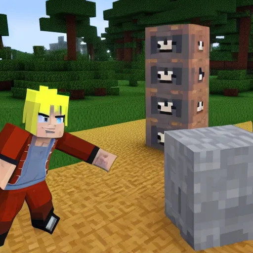 Prompt: Naruto playing Minecraft