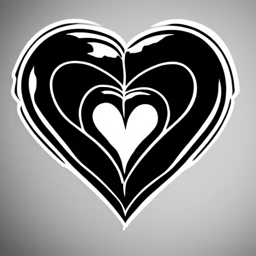 Image similar to clean black and white print, logo of an heart with a stylized human body form inside