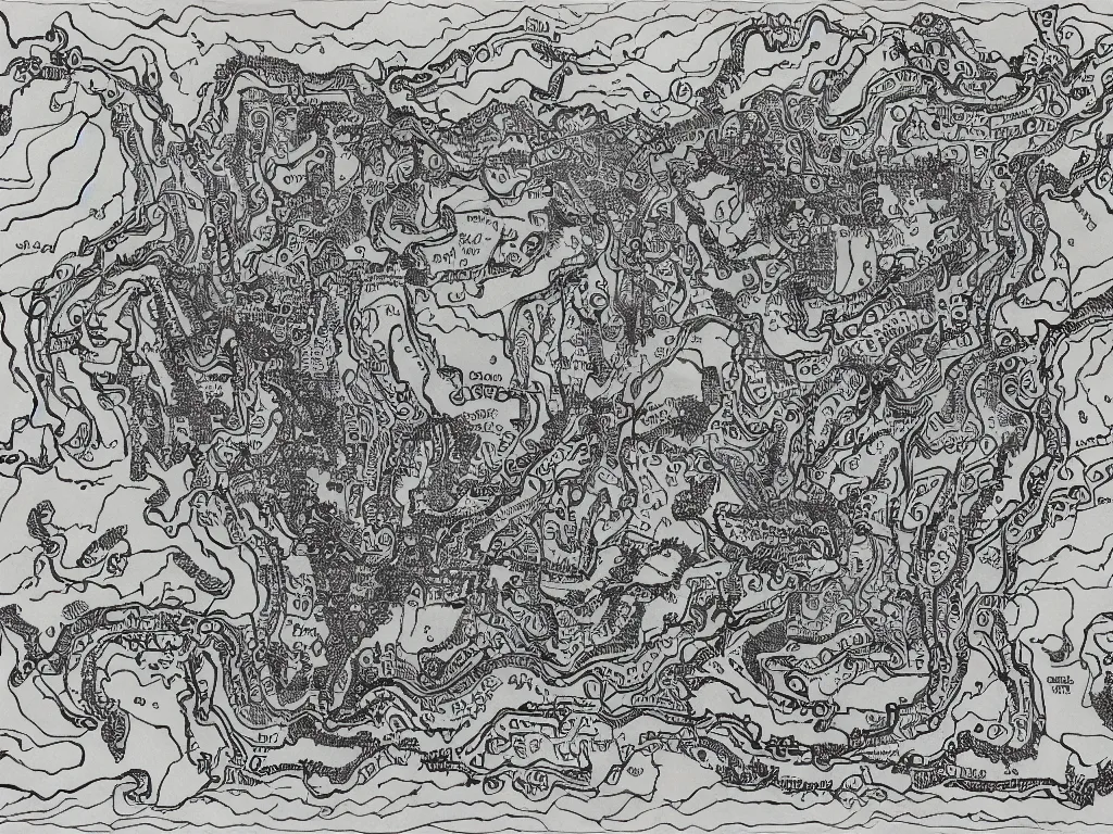 Image similar to Cave map, old gods of South carolina, Ink drawing, fine point pen, Deven Rue