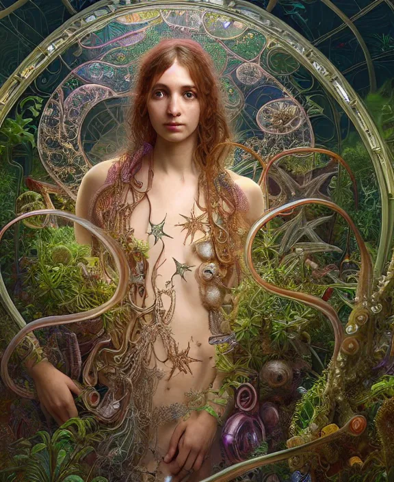 Prompt: intricate ornate opulent transparent clear see - through portrait of a playful beautiful starfish mollusk beetle, fractal, adorable, childlike, overgrown biopunk jungle environment, ultra realistic, concept art, art nouveau, photorealistic, octane render, 8 k, unreal engine. art by christopher marley and artgerm and greg rutkowski and alphonse mucha