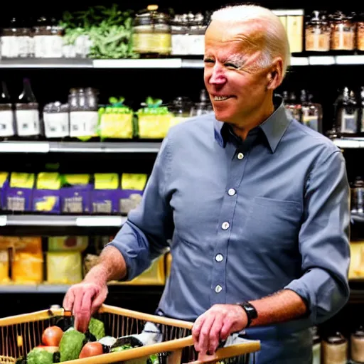 Image similar to joe biden at whole foods grocery store, surveillance camera