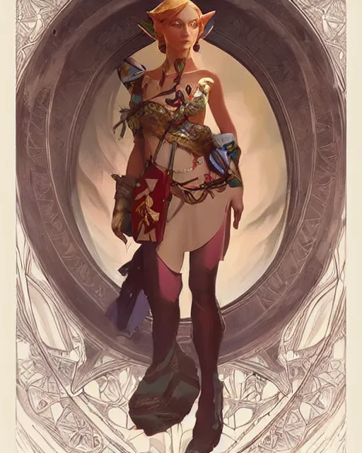 Image similar to zelda, full body photo, highly detailed, digital painting, artstation, concept art, smooth, sharp focus, illustration, art by artgerm and greg rutkowski and alphonse mucha