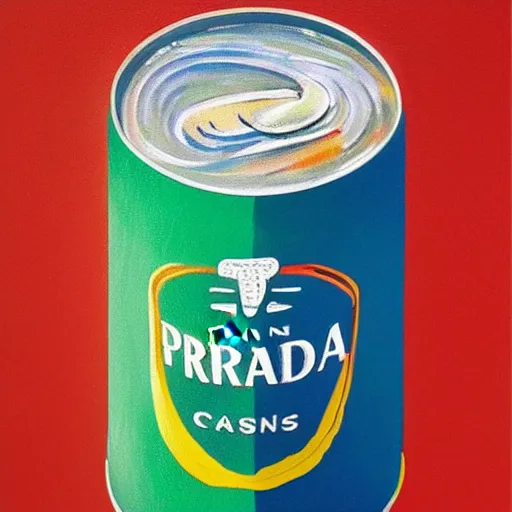 Image similar to In this painting, the artist has used a photo-realist style to depict a can of soup. The can is placed on a plain background, and the artist has used bright, primary colors to create a striking image. The painting is both realistic and abstract brutalism, Prada by Pascale Campion, by Steve Hillier 3d render