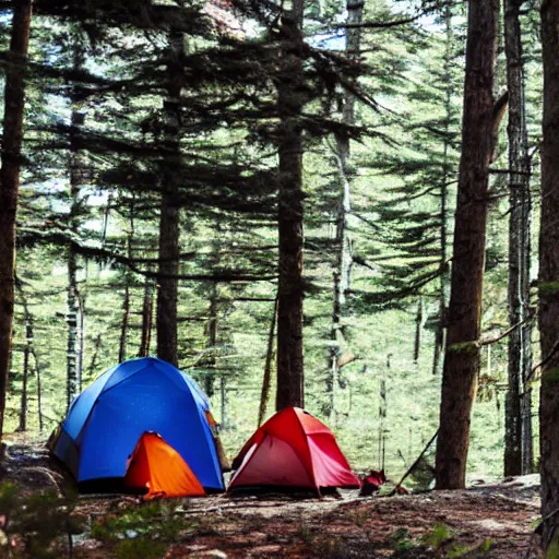 Prompt: a cute couple camping in northern maine