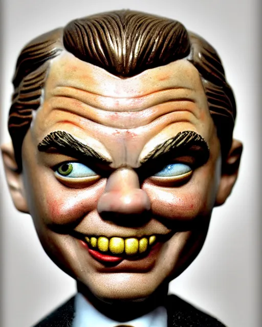 Image similar to highly detailed closeup, face profile portrait of a tin toy leonardo dicaprio as a medieval goblin eating cakes in a castle, hyper realistic, artstation, illustration, nicoletta ceccoli, mark ryden, lostfish, dan decarlo, bob clampett, max fleischer, digital paint, matte paint, vivid colors, detailed and intricate environment