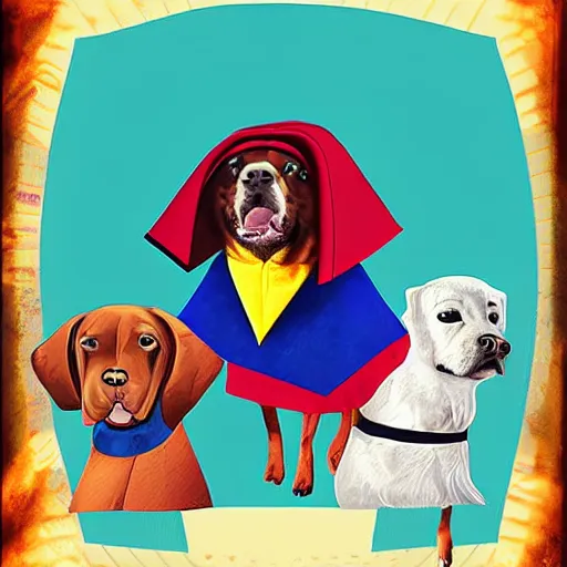 Prompt: 5 dogs wearing capes in space, digital art, cinematic