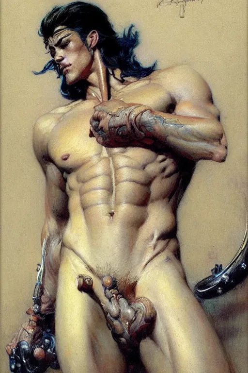 Prompt: attractive male, character design, painting by gaston bussiere, katsuya terada, frank frazetta, tom of finland, trending on artstation