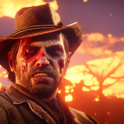 Prompt: zombie, bokeh dof, professional, dreamy, cute, 4 k, sunset, award winning, disgusting, funny, red dead redemption 2