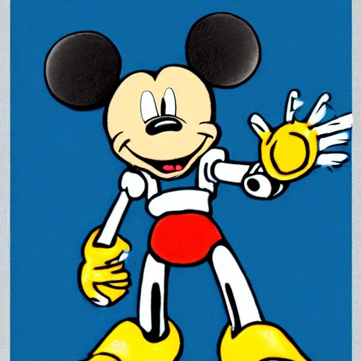 Image similar to mecha mickey will kill you if given half the chance, grainy real life depiction, sharp focus, highly detailed, ultra realistic