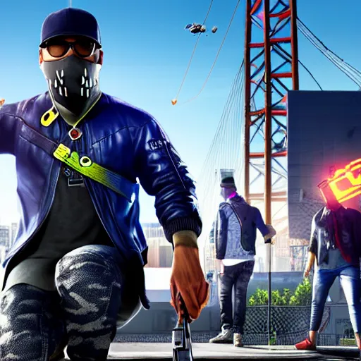 Prompt: Watch dogs 2057 cover , futuristic, realistic, ultra hd, 4k, concept art, shooting a gun, explosions, sharp