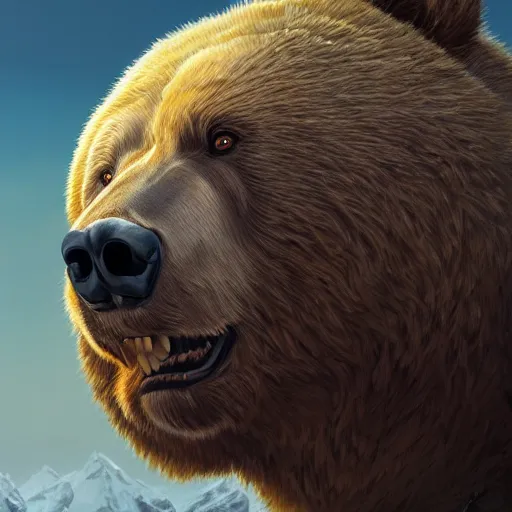 Prompt: highly detailed portrait of a bear in blizzard style, stephen bliss, unreal engine, greg rutkowski, ilya kuvshinov, ross draws, hyung tae and frank frazetta, tom bagshaw, tom whalen, nicoletta ceccoli, mark ryden, earl norem, global illumination, god rays